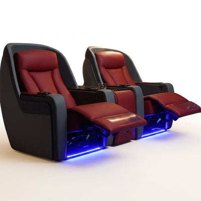 Home Theater Recliner Duo Built for Cinema Luxury, Italian Leather, LED Lighting, Wireless Charging