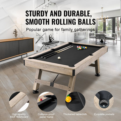 Billiards Table, 7 Ft Pool Table, Adjust Legs Stable Billiards Table, Pool Table Set Includes Balls, Cues, Chalks And Brush, Wood Color With Black Cloth, Perfect For Family Game Room Kids Adults