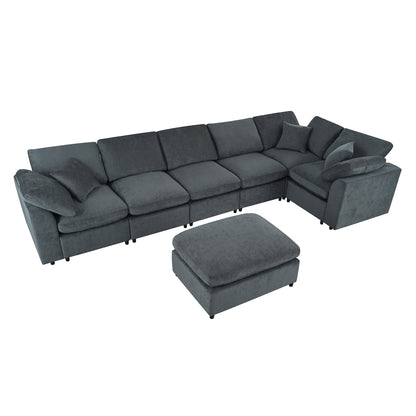 Extra Large Modular Sectional Sofa with Chenille Upholstery - Gray