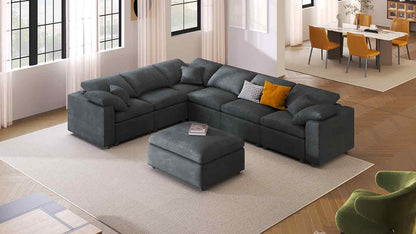 Extra Large Modular Sectional Sofa with Chenille Upholstery - Gray