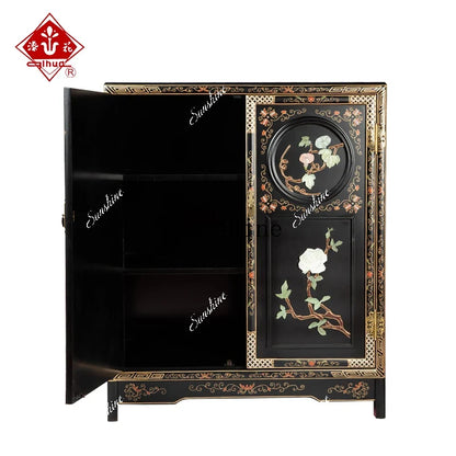 New Chinese Classical Mahogany Door Cabinet – Antique Style Storage Credenza