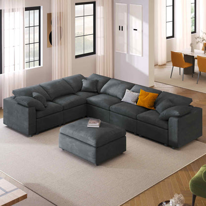 Extra Large Modular Sectional Sofa with Chenille Upholstery - Gray