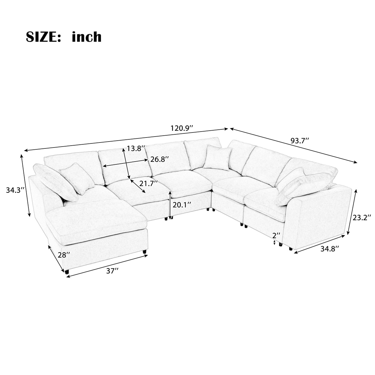 Extra Large Modular Sectional Sofa with Chenille Upholstery - Gray
