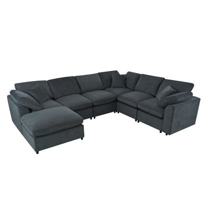 Extra Large Modular Sectional Sofa with Chenille Upholstery - Gray
