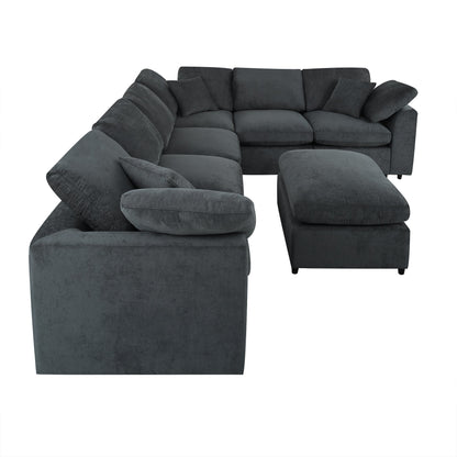 Extra Large Modular Sectional Sofa with Chenille Upholstery - Gray