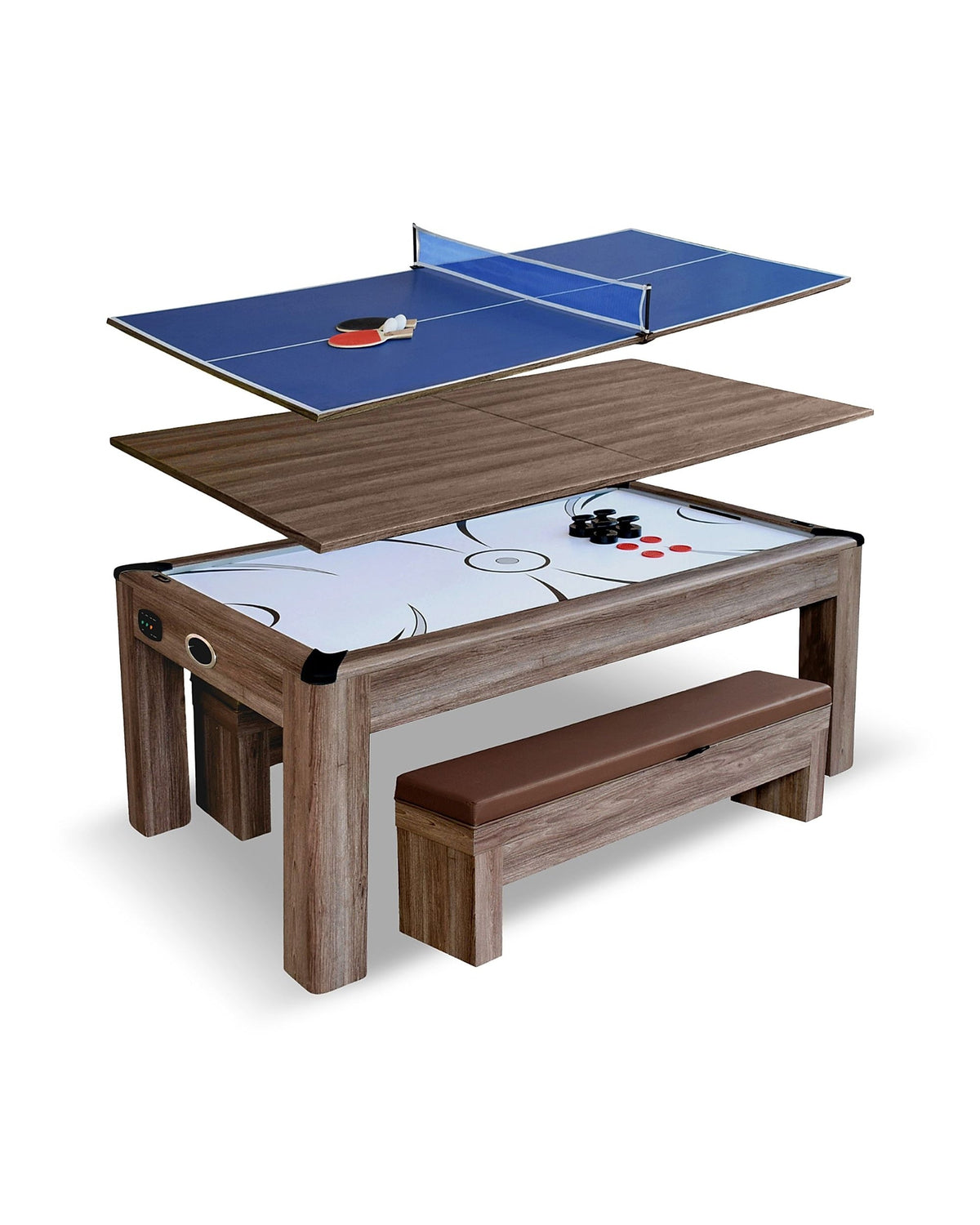 Hathaway Driftwood 7-ft Air Hockey Table Combo w/ Benches