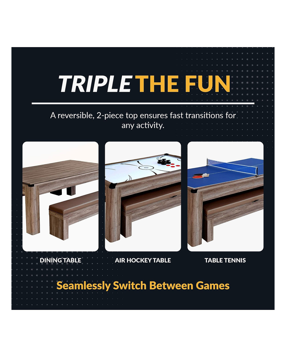 Hathaway Driftwood 7-ft Air Hockey Table Combo w/ Benches