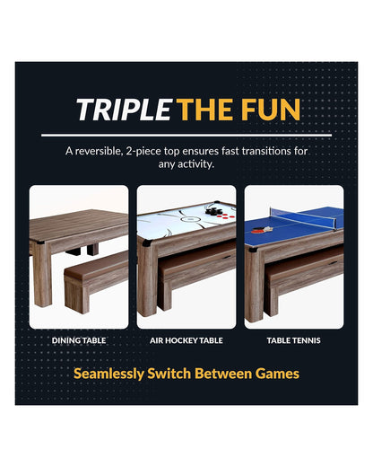 Hathaway Driftwood 7-ft Air Hockey Table Combo w/ Benches