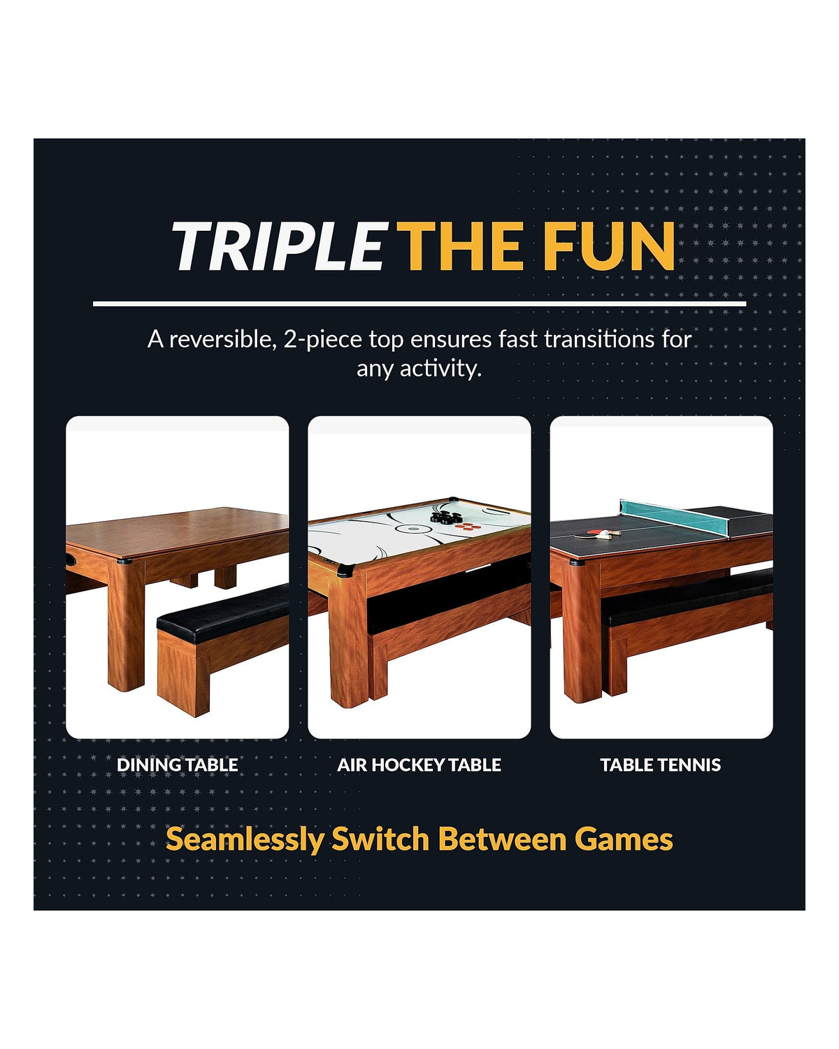 Hathaway Sherwood 7-ft Air Hockey & Table Tennis Combo w/ Benches