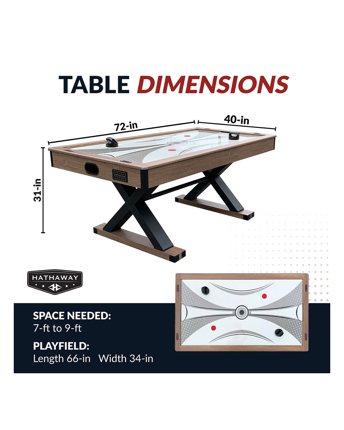 Hathaway Excalibur 72-in Air Hockey Table w/ LED Scoring & Tennis Top