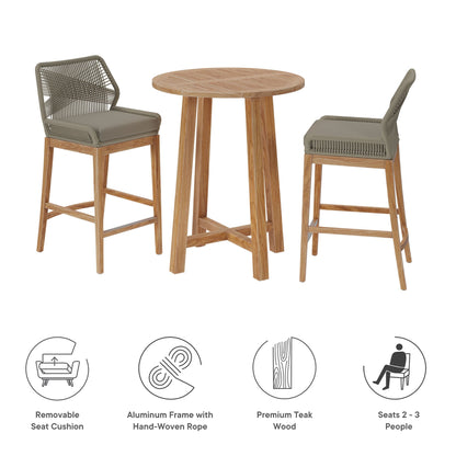 Wellspring 3-Piece Outdoor Patio Teak Wood Bar Set by Modway