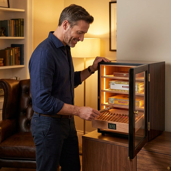 Electric Cigar Humidor Cabinet Built to Preserve Premium Cigars, Spanish Cedar Interior, Digital Controls, LED Lighting