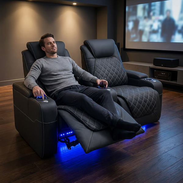 Home Theater Recliners Built for Cinema Comfort, Motorized Recline, USB Charging, LED Underglow
