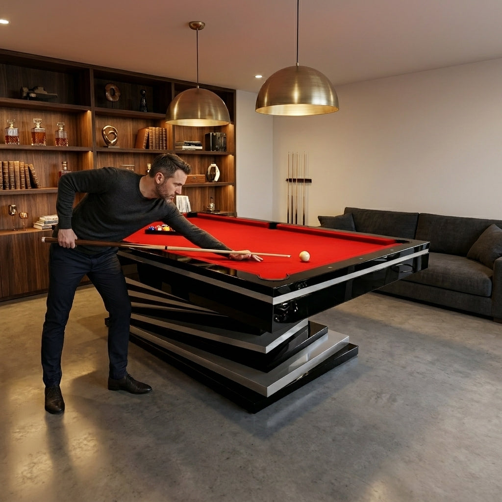 Pool Table Built for Tournament Play, 3-Piece Slate, Worsted Cloth, Concealed Pockets — Lifestyle