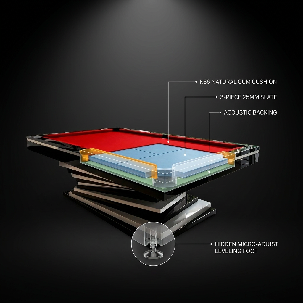 Pool Table Built for Tournament Play, 3-Piece Slate, Worsted Cloth, Concealed Pockets — How It Works