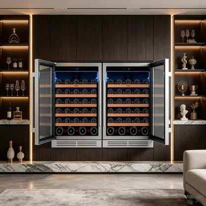52 bottles wine cooler 5.12 Cu.ft compressor air cooling single temperature zone wine mini fridge With blue light ＆ door lock ＆ automatic defrosting