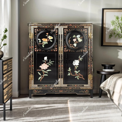 New Chinese Classical Mahogany Door Cabinet – Antique Style Storage Credenza