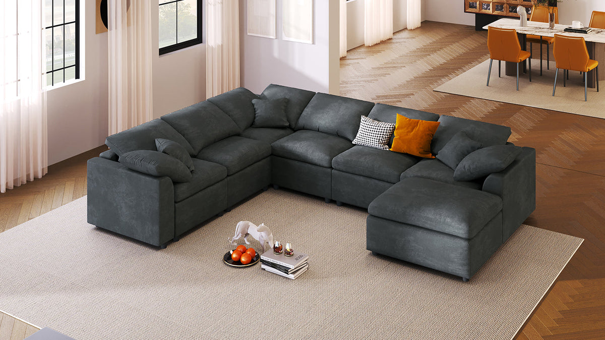 Extra Large Modular Sectional Sofa with Chenille Upholstery - Gray