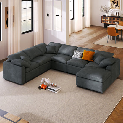 Extra Large Modular Sectional Sofa with Chenille Upholstery - Gray