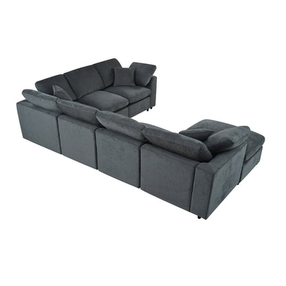 Extra Large Modular Sectional Sofa with Chenille Upholstery - Gray
