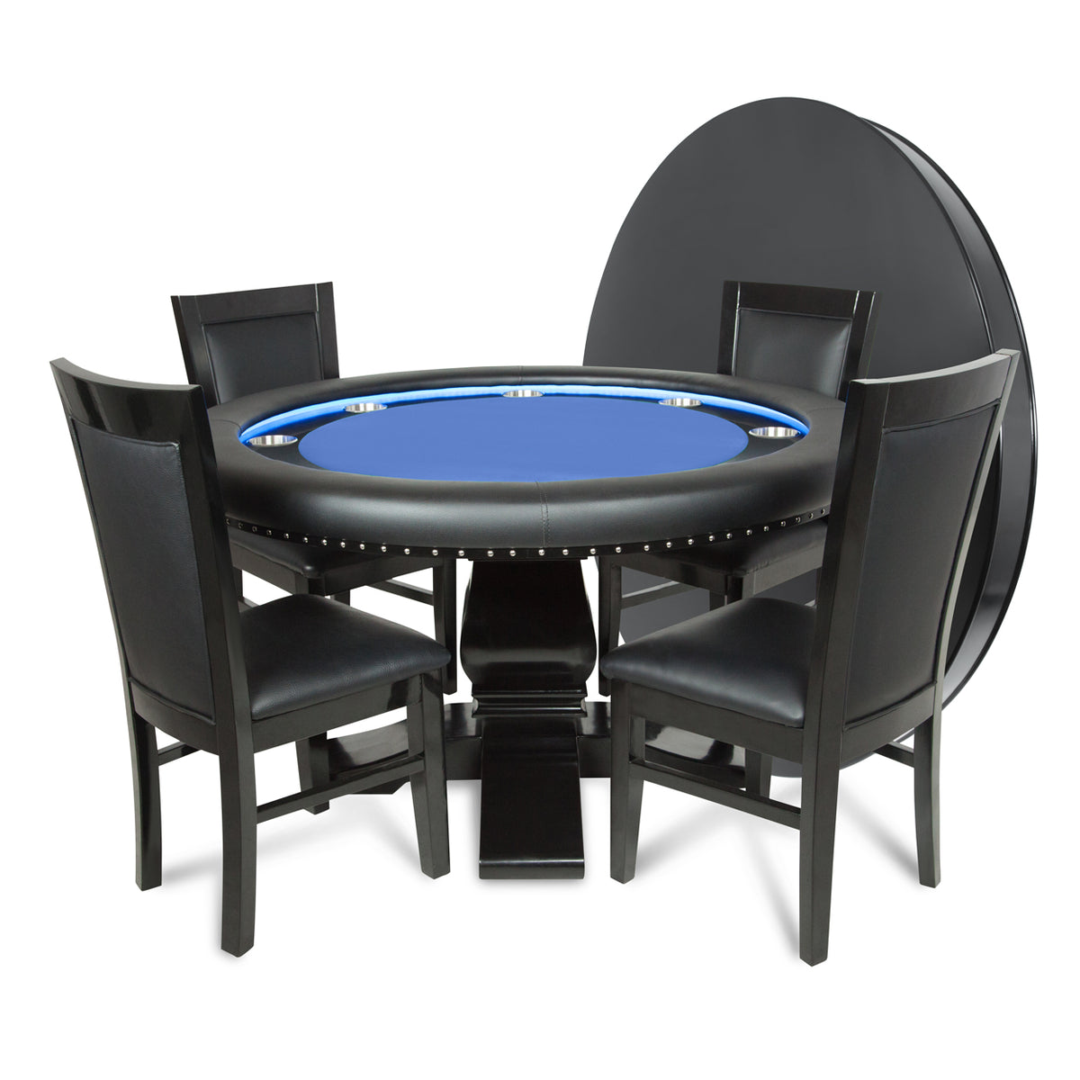 Ginza LED Round Poker Table w/ Round Dining Top - Blue Velveteen