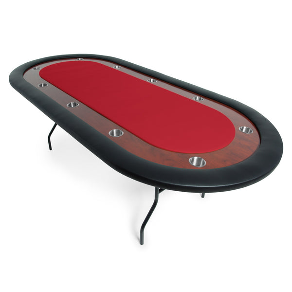 Ultimate Poker Table - 92" Folding Leg Poker Table (Mahogany) - Red Velveteen