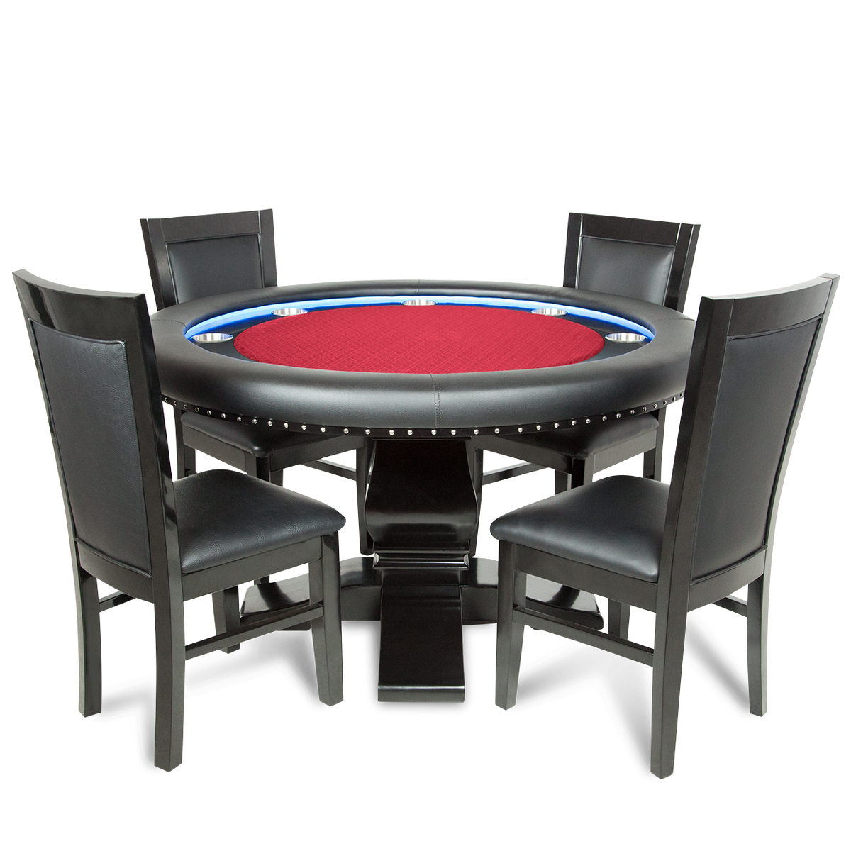 Ginza LED Round Poker Table w/ 4 Matching Dining Chairs - Red Suited Speed