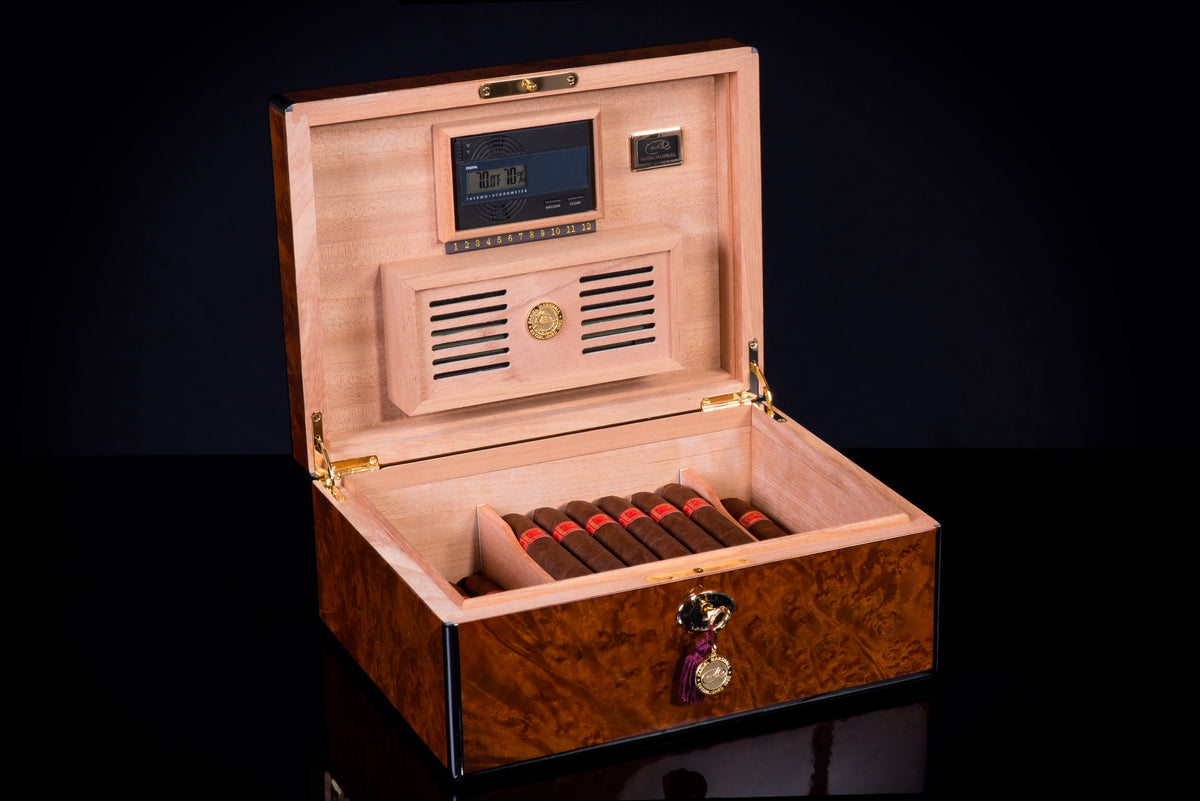 Daniel Marshall Signature Series Humidor - 100 Cigar Capacity - Burl - open