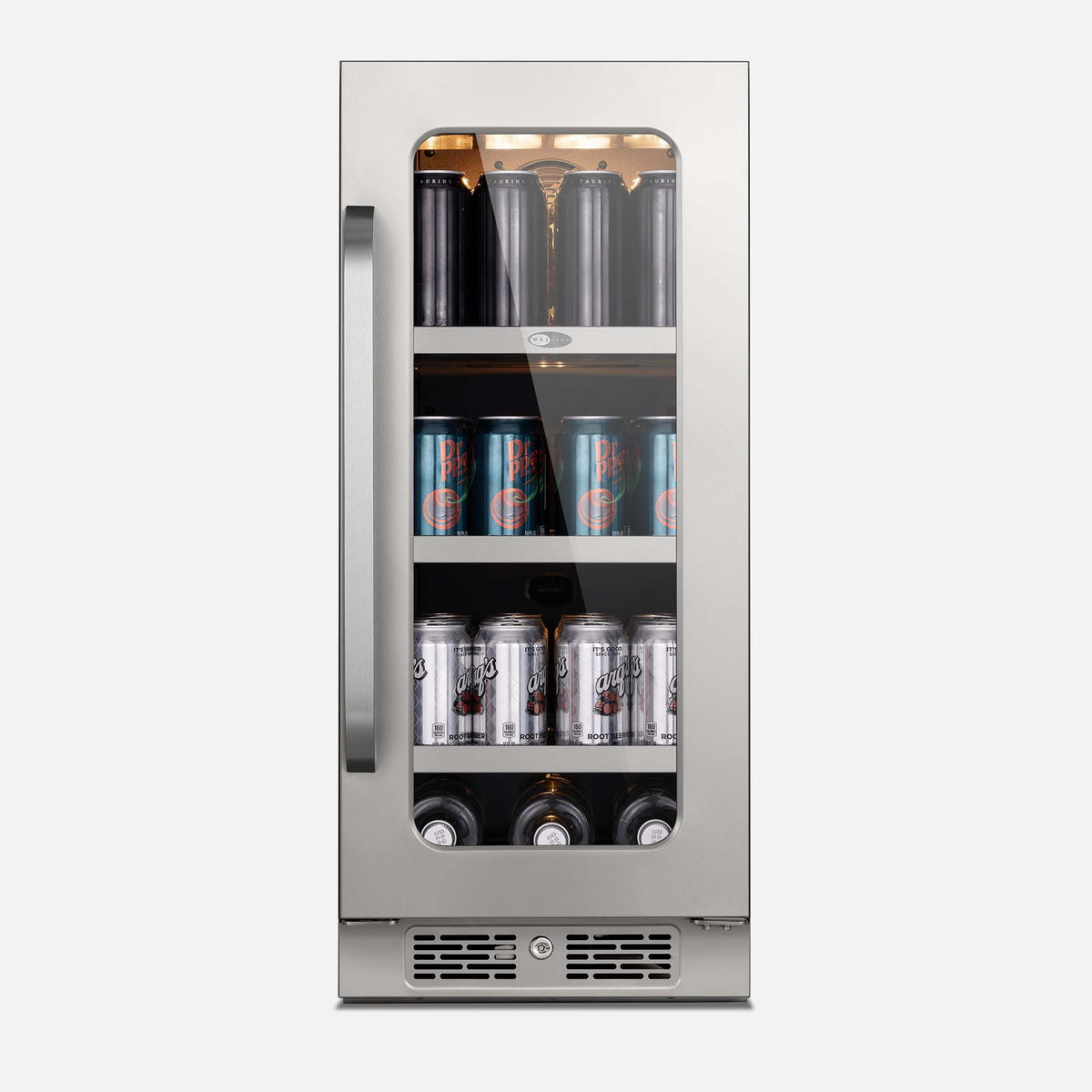 Whynter BSR-080SB 15 inch Built-ln 80 Cans Undercounter Stainless Steel Beverage Fridge with Reversible Door, Digital Control, Lock, and Carbon Filter - front view
