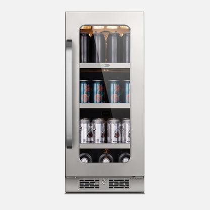 Whynter BSR-080SB 15 inch Built-ln 80 Cans Undercounter Stainless Steel Beverage Fridge with Reversible Door, Digital Control, Lock, and Carbon Filter - front view