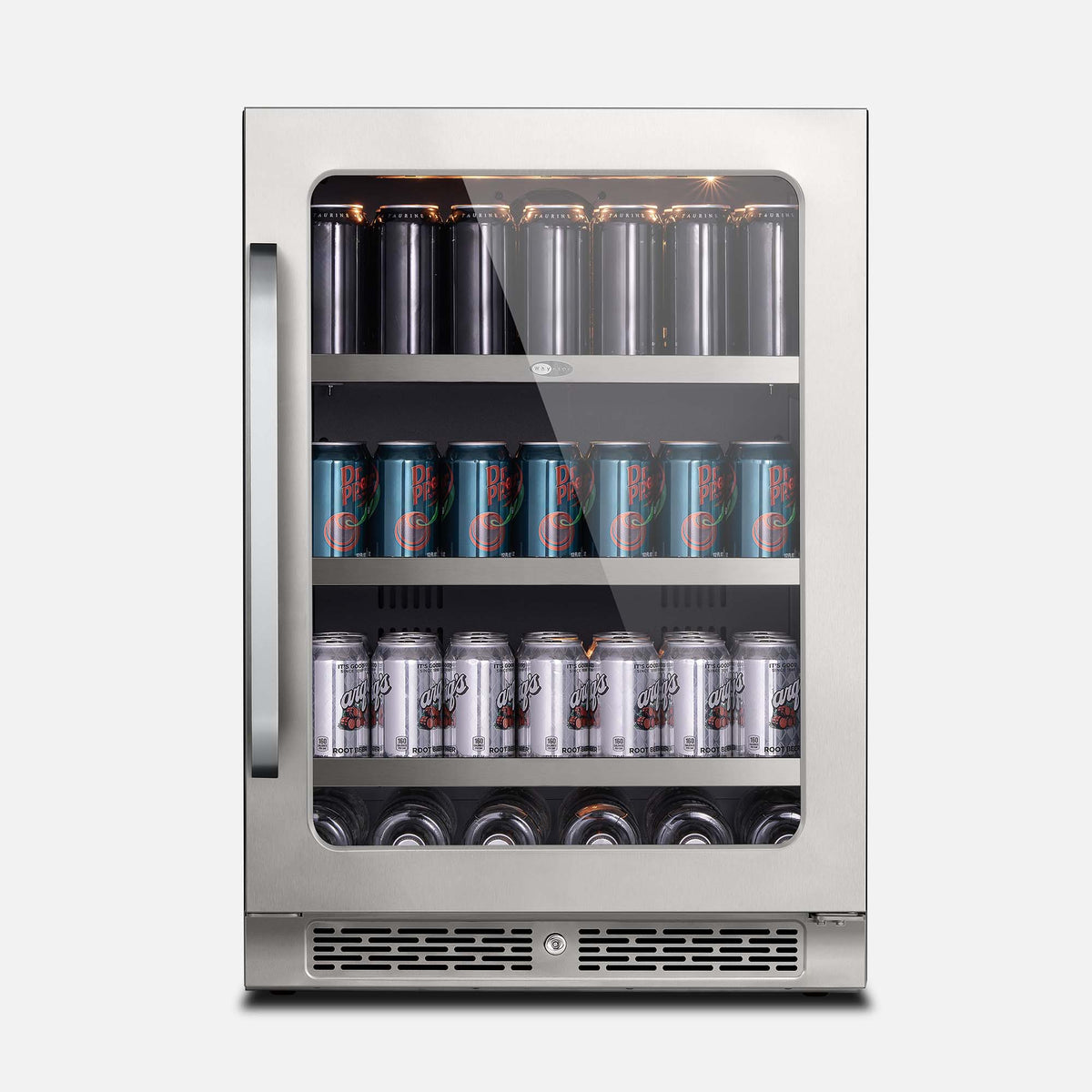 Whynter BSR-140SB 24 inch Built-ln 140 Cans Undercounter Stainless Steel Beverage Fridge with Reversible Door, Digital Control, Lock, and Carbon Filter - front view
