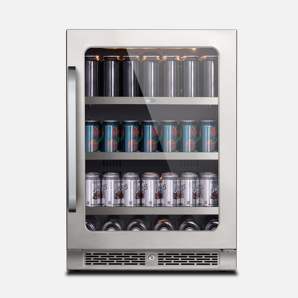 Whynter BSR-140SB 24 inch Built-ln 140 Cans Undercounter Stainless Steel Beverage Fridge with Reversible Door, Digital Control, Lock, and Carbon Filter - front view