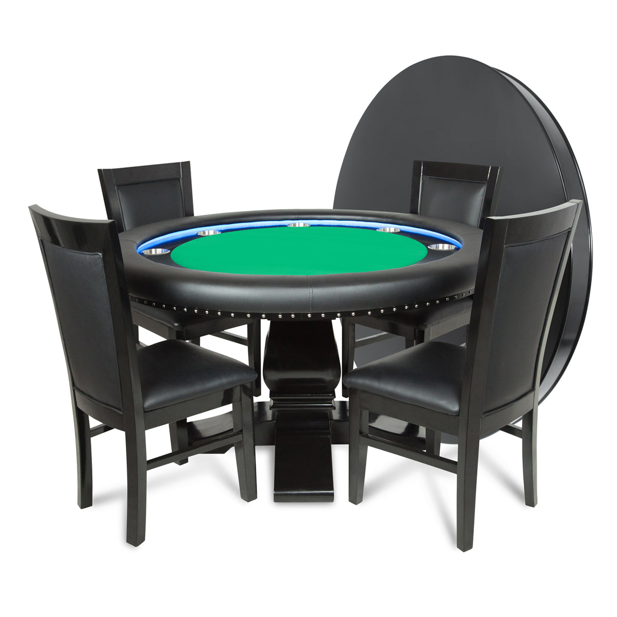 Ginza LED Round Poker Table w/ Round Dining Top - Green Velveteen