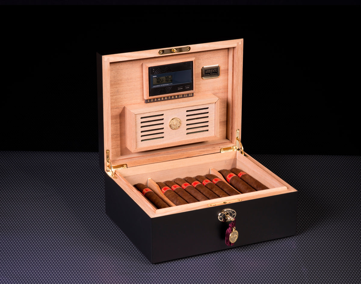 Daniel Marshall Ambiente by DM Humidor - 65 Cigar Capacity - Black Matte - open