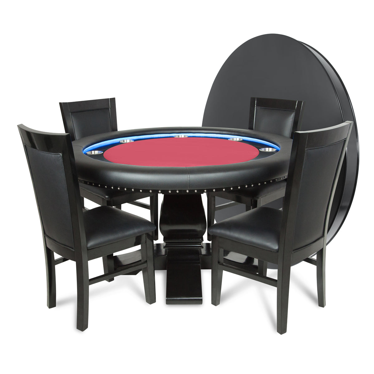 Ginza LED Round Poker Table w/ Round Dining Top - Red Velveteen