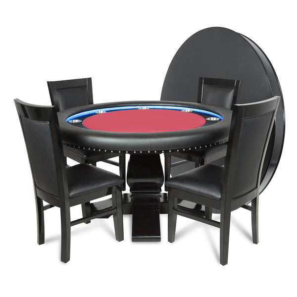 Ginza LED Round Poker Table w/ Round Dining Top - Red Velveteen