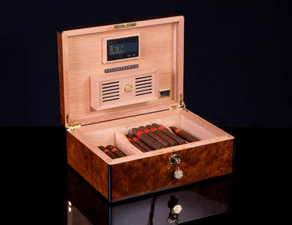Daniel Marshall Signature Series Humidor - 125 Cigar Capacity - Burl - open