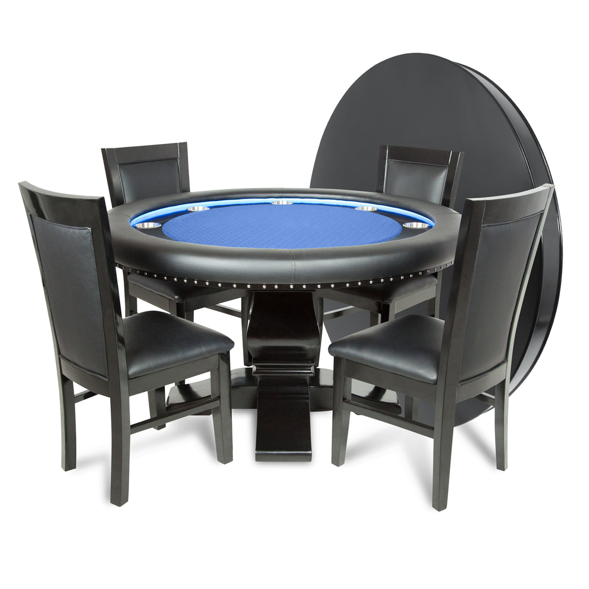 Ginza LED Round Poker Table w/ Round Dining Top - Blue Suited Speed