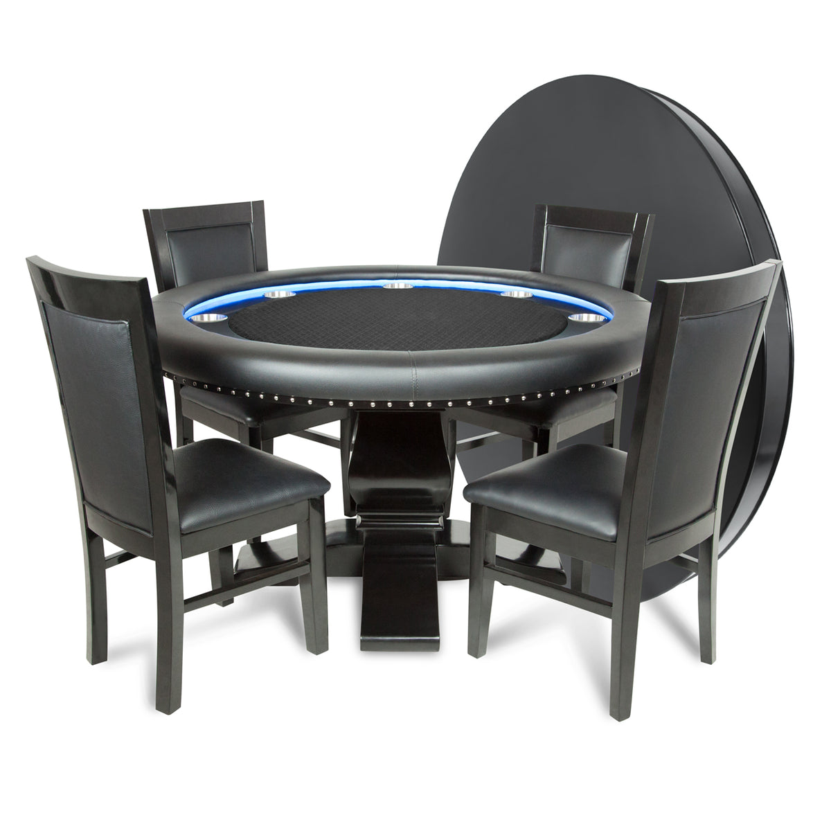 Ginza LED Round Poker Table w/ Round Dining Top - Black Suited Speed