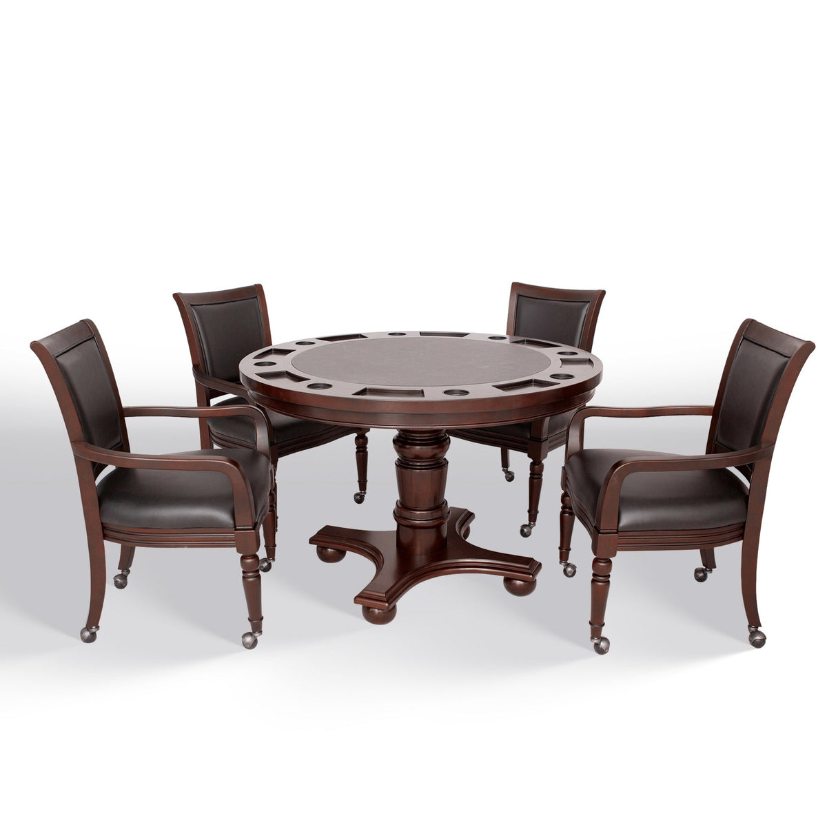 Hathaway Bridgeport 48-in Poker Table and Dining Top with 4 Arm Chairs - Walnut Finish
