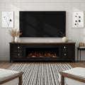 83-Inch Bourbon Black TV Stand With Fireplace And Glass Windowpane Doors (SAK40281)