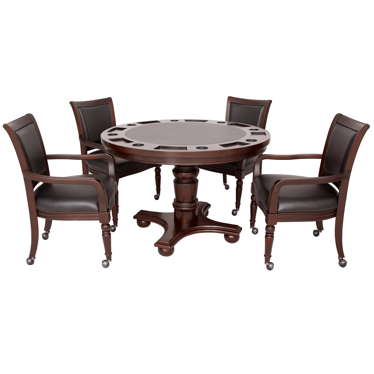 Hathaway Bridgeport 48-in Poker Table and Dining Top with 4 Arm Chairs - Walnut Finish