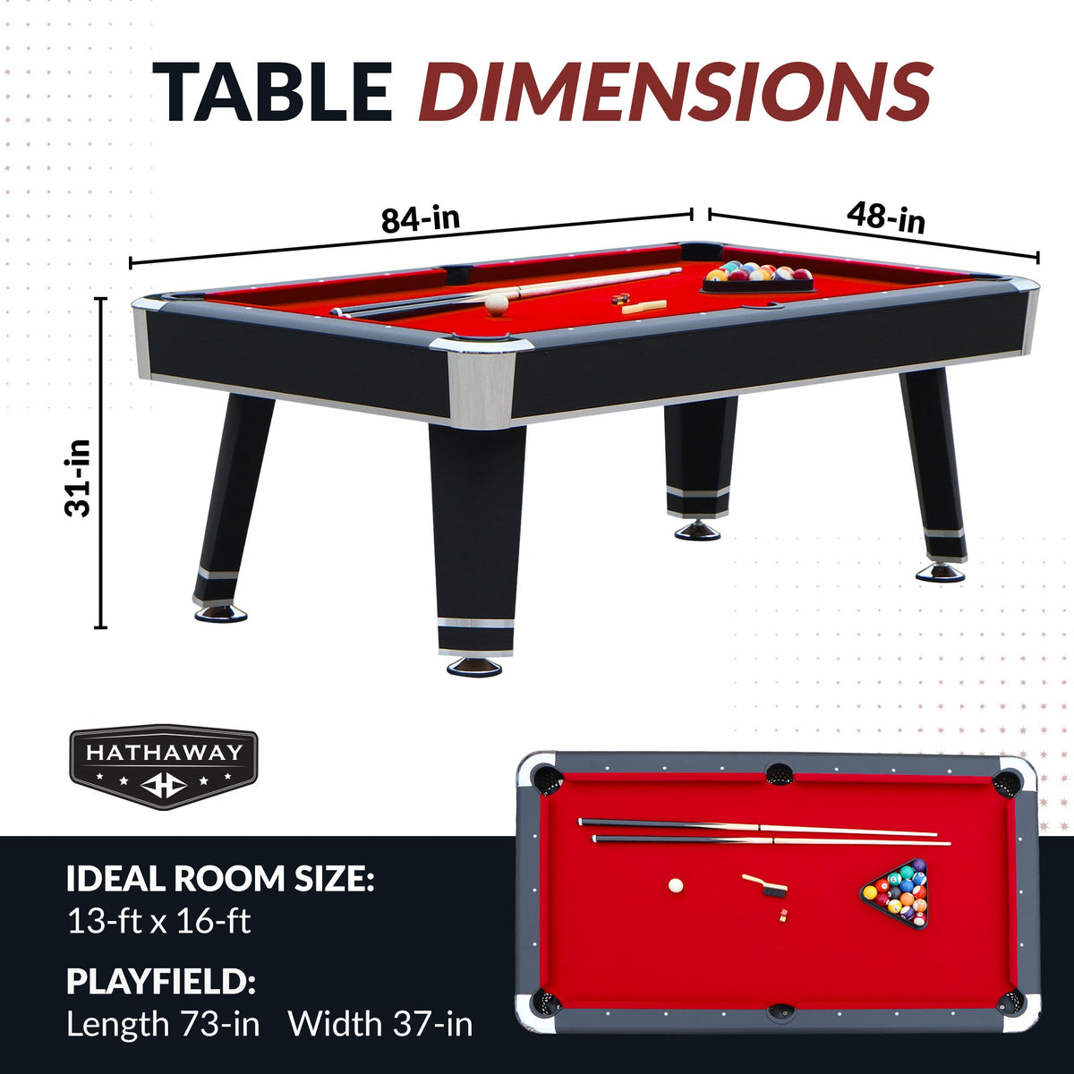 Hathaway Jupiter 7-ft Pool Table - Black with Red Felt