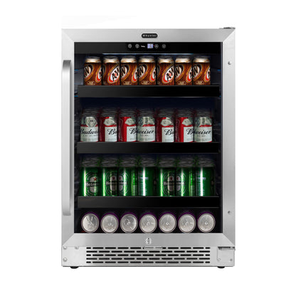 Whynter BBR-148SB 24 inch Built-In 140 Can Undercounter Stainless Steel Beverage Refrigerator cooler with Reversible Door, Digital Control, Lock and Carbon Filter - front view