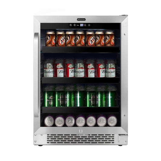 Whynter BBR-148SB 24 inch Built-In 140 Can Undercounter Stainless Steel Beverage Refrigerator cooler with Reversible Door, Digital Control, Lock and Carbon Filter - front view
