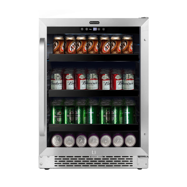 Whynter BBR-148SB 24 inch Built-In 140 Can Undercounter Stainless Steel Beverage Refrigerator cooler with Reversible Door, Digital Control, Lock and Carbon Filter - front view