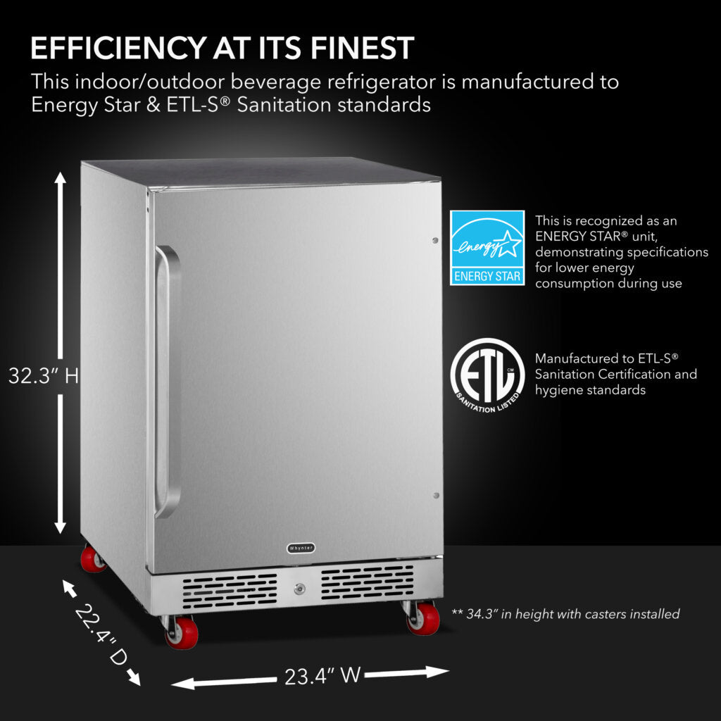 Whynter BOR-53024-SSW/BOR-53024-SSWa 24" Built-In Energy Star 5.3 cu. ft. Indoor/Outdoor Beverage Refrigerator Cooler Weather Proof in Stainless Steel with Lock and Optional Caster Wheels - product image 4