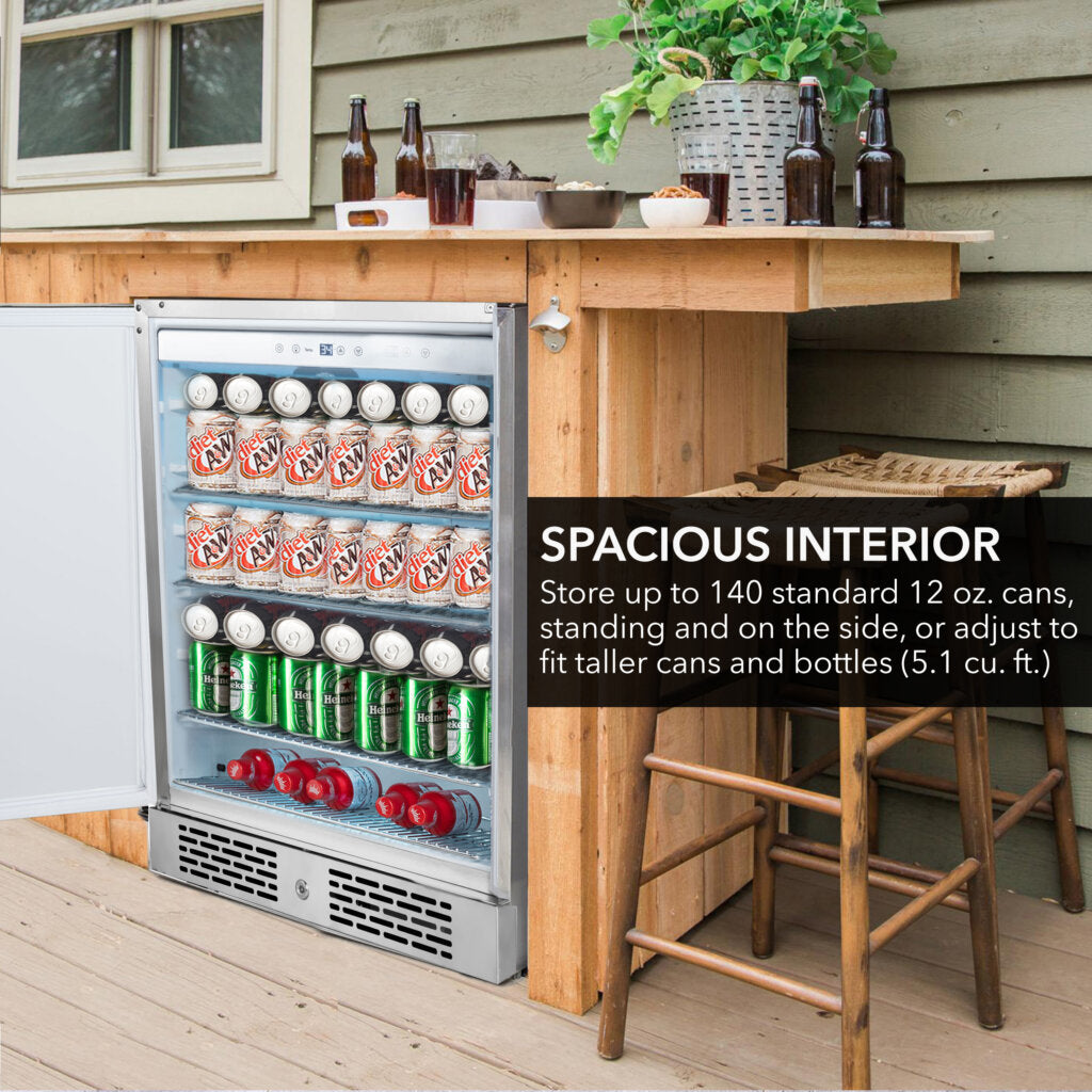 Whynter BOR-53024-SSW/BOR-53024-SSWa 24" Built-In Energy Star 5.3 cu. ft. Indoor/Outdoor Beverage Refrigerator Cooler Weather Proof in Stainless Steel with Lock and Optional Caster Wheels - product image 2