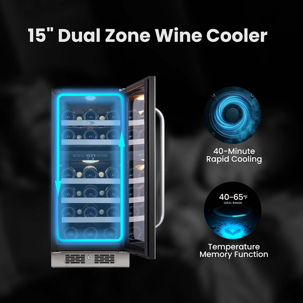 Whynter BSR-029DW 15 inch Built-ln 29 Bottle Undercounter Stainless Steel Wine Fridge with Reversible Door, Digital Control, Lock, and Carbon Filter - product image 3