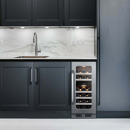 Whynter BSR-029DW 15 inch Built-ln 29 Bottle Undercounter Stainless Steel Wine Fridge with Reversible Door, Digital Control, Lock, and Carbon Filter - front view